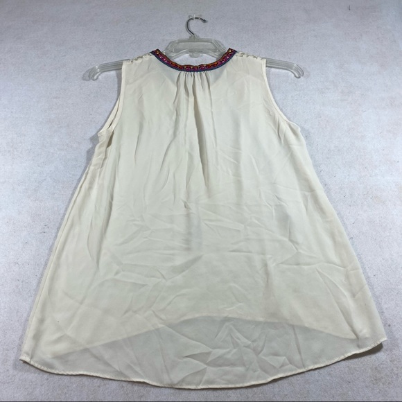 Moa Moa Top tank top woman’s Medium Boho Embroidered Shirt Tassels Blouse beige - Picture 10 of 10